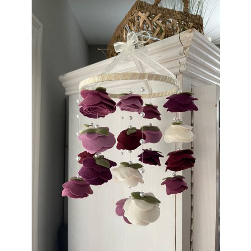 CRIB MOBILE, FLOWER Garlands, Felt Flowers, Minimalistic Handmade Demis Dusty Purple Rose Inspired Flowers for Nursery Room Crib Decor