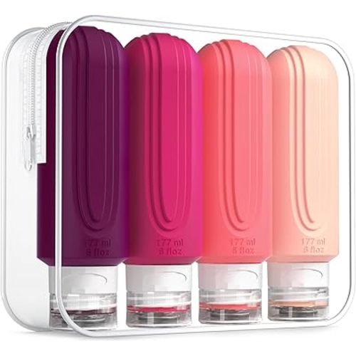 Mrsdry Travel Bottles for Toiletries, Large 6oz Oversize Containers, BPA Free Leak Proof Tubs Refillable Liquid Traveler Accessories with Toiletry Bag for Cometic Shampoo and Lotion Soap (4 Pack)