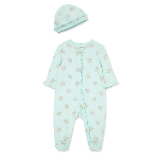 Delicate Floral 2-Way-Zip Footed One-Piece &amp; Hat - Little Me