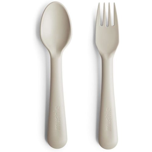 mushie Flatware Fork and Spoon Set for Kids | Made in Denmark (Ivory)