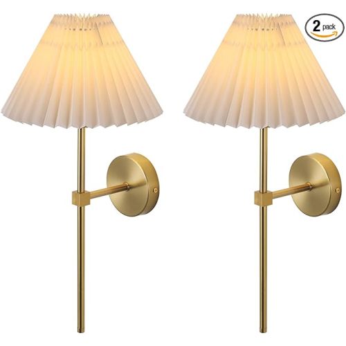 Wall Sconces Sets of 2 White Fabric lampshade Gold Wall Lamp Column Bracket Wall Lighting Bathroom Dresser Hardwired lamp Applicable to Living Room Bedroom Dining Room