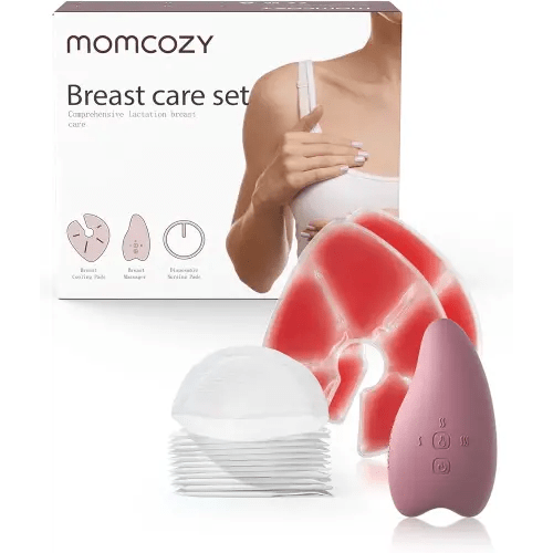 Momcozy Breastfeeding Essentials Care Set-Warming Lactation Massager 2-in-1, 2 Hot and Cold Breast Therapy Packs, 20 Nursing Pads-23 Pieces, New Mom Gifts for Breast Feeding
