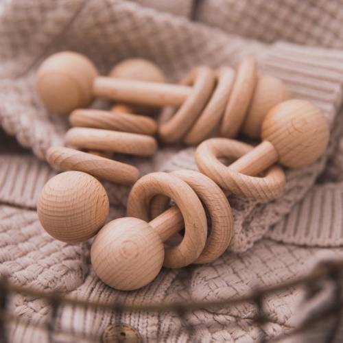 Organic Wooden Baby Rattle Natural Beech Wood Simple