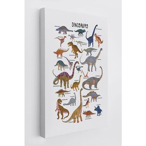 Cartoon Watercolor Dinosaur Dino Educational Wall Art Canvas Farmhouse Dinosaur Theme 11x14 Inch Prints Decor For Home Bedroom Living Room Boy Room Classroom Library Dorm Office,Dinosaur Lovers Gift