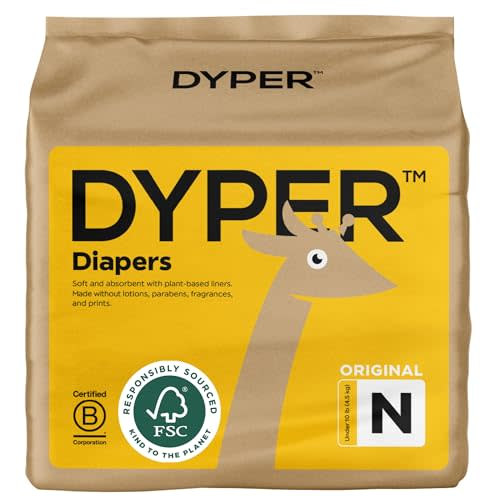 DYPER Viscose from Bamboo Baby Diapers Size Newborn | Honest Ingredients | Cloth Alternative | Day & Overnight | Made with Plant-Based* Materials | Hypoallergenic