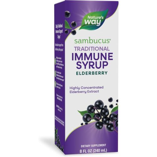 Nature’s Way Sambucus Elderberry Traditional Immune Syrup, Highly Concentrated Black Elderberry Extract, Traditional Immune Support*, Delicious Berry Flavored, 8 Fl Oz (Packaging May Vary)