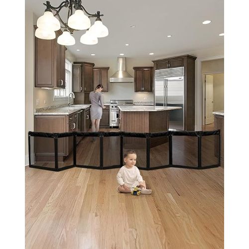 Dearlomum Extra Wide Baby Gate Playpen with Heat-Resistant Mesh,8 Panel Foldable Baby Fence,Indoor/Outdoor Safety Barrier,Dog Playpen & Fireplace Baby Gate