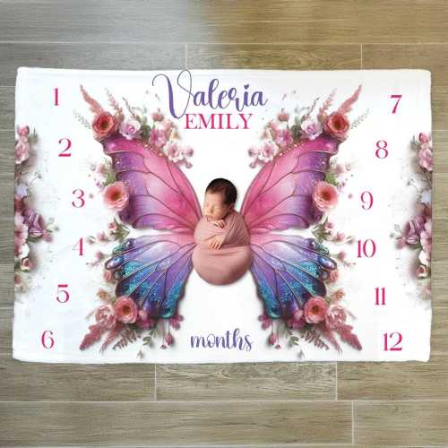 Butterfly Milestone Blanket, Baby Girl Monthly Milestone, Milestone Blanket, Photo Blanket, Growth Chart, Baby Monthly Milestone, Baby Girl
