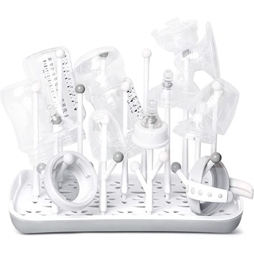 Termichy Baby Bottle Drying Rack, Large Capacity Baby Bottle Rack for Bottles, Dry Rack with Removable Water Tray (Gray)