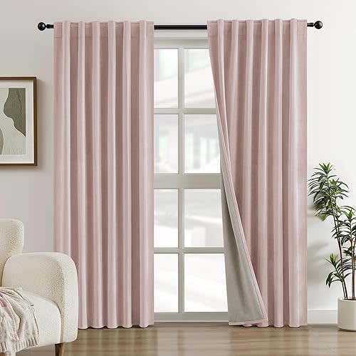 HOMEIDEAS 100% Chenille Blackout Girls Curtains for Bedroom Blush Pink Curtains 84 Inch Length 2 Panels for Living Room/Nursery Thermal Insulated Black Out Grommet Window Drapes, W52 x L84