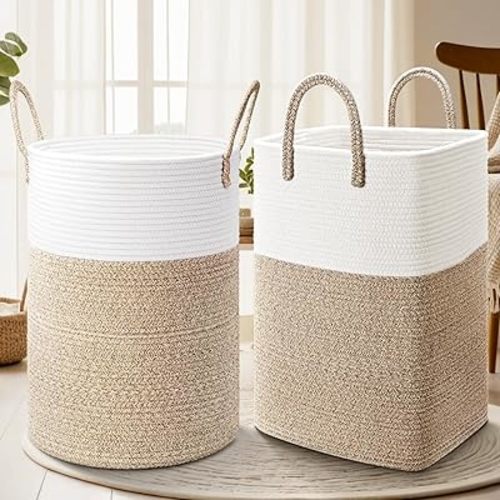 [2-Pack]Artfeel Laundry Basket,Woven Cotton Rope Laundry Hamper,60L Versatile Storage for Dirty Clothes,Baby Toys,and Blankets in Bathroom, Nursery,and Living Room