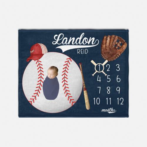 Boy Baseball Milestone Blanket, Baby Boy Milestone Blanket, Personalized Baby Blanket, Monthly Baby Blanket, Baby Sports Blanket B77