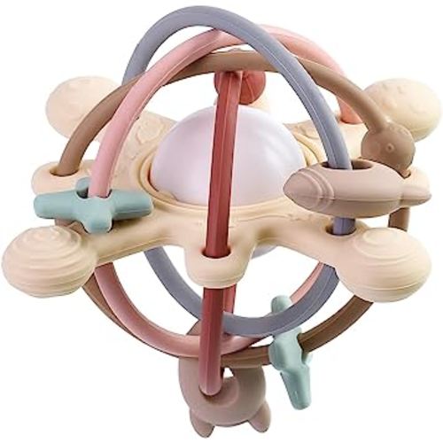 Baby Teether Toy for Babies 3 Months+, Silicone Baby Teething Toys, Rattle Sensory Teether Toy for Sore Gums, Baby Chew Toys for Sucking Needs, BPA Free, Navajo White