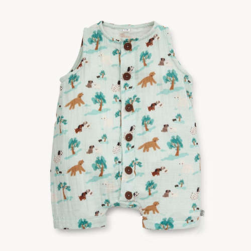 central bark cotton gauze magnetic sleeveless romper