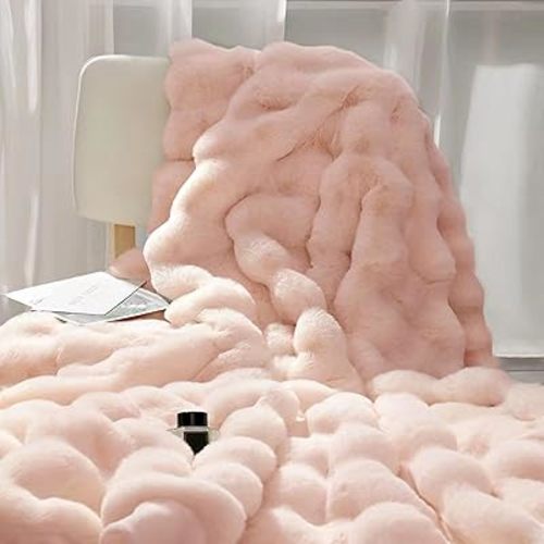 Luxury Plush Throw Blanket, Super Comfort Oversized Warm Bubble Plush Throw Blanket, 51×63in Soft Cozy Blanket, Warm Bed Throws for Couch Chair Bed Sofa (Cherry Blossom Pink)