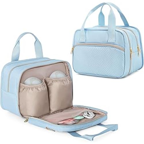 Fasrom Wearable Breast Pump Bag with Cooler Compatible with Momcozy, Medela and Elvie Pumps, Portable Pump Carrying Case for Working Moms, Blue