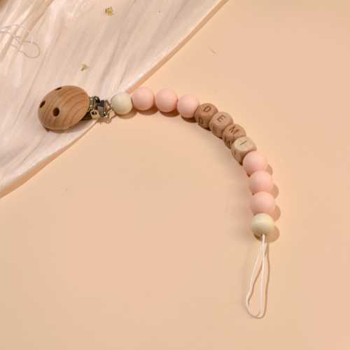 Custom Pacifier Clip, Personalized Newborn Soother Clip, Baby Name Wooden Pacifier chain, Handmade Baby Party Baptism Holder, Shower Gift