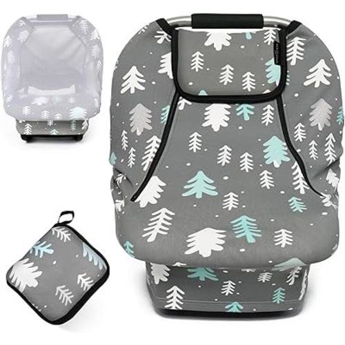 ACRABROS Car Seat Covers for Babies,All Season Infant Carseat Cover Canopy for Boys and Girls,Stretchy Adjustable Peeping Window with Mesh Cover,Warm Breathable Universal, Gray