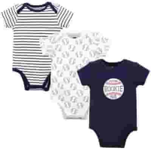 Hudson Baby Infant Boy Cotton Bodysuits 3pk, Baseball, 0-3 Months