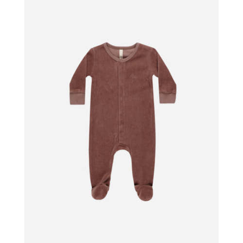 Velour Hidden Snap Footie || Cranberry