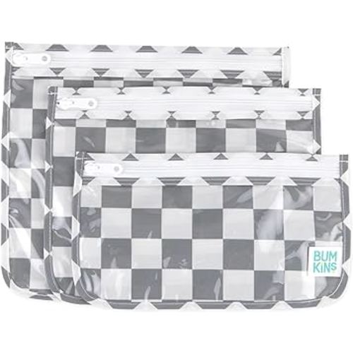 Bumkins Travel Bag, Toiletry, TSA Approved Pouch, Zip Bag, Quart Size Airline Compliant, Clear-Sided, Baby, Diaper Bag Organization, Makeup, Accessories, Packing, Set of 3 Sizes, Charcoal Check