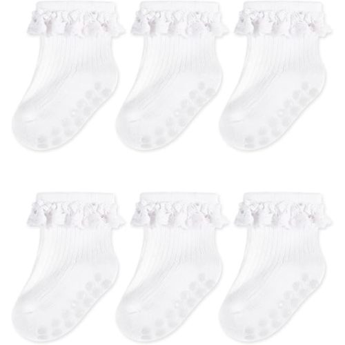 Baby Girl Ruffle Socks Toddler Non Slip Soft Socks with Grip for Girls Infant 6 Pairs, 0-4T