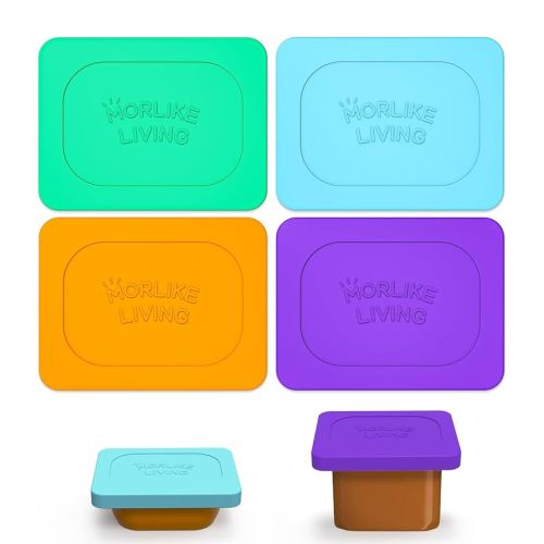 Morlike Baby Food Lids Compatible with Gerber Food Containers, Silicone Container Lid for Baby Food Storage, Reusable and Dishwasher Safe, BPA Free - Lids Only (4 Pack, 4 Color)