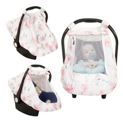 Beavtaens Baby Car Seat Cover, Stretchy Carseat Canopy, with Breathable Peep Window (Flowers)