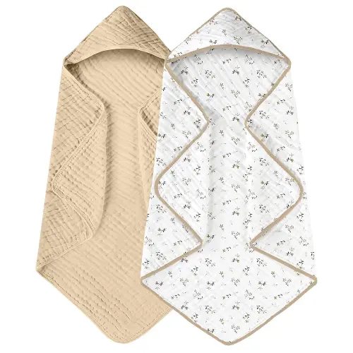Yoofoss Hooded Baby Towels for Newborn 2 Pack 100% Muslin Organic Cotton Baby Bath Towel with Hood for Babies, Infant, Toddler and Kids, Large 32x32Inch, Soft and Absorbent Newborn Essential