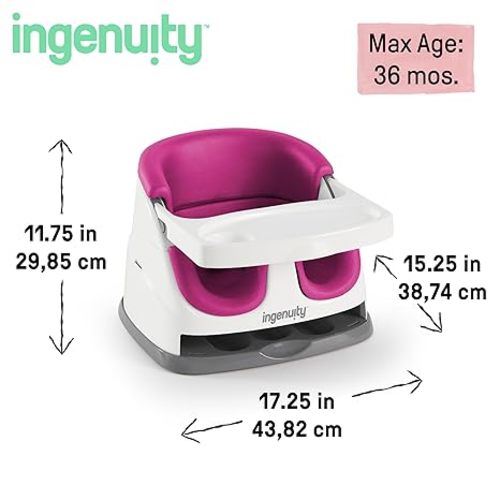 Ingenuity Baby Base 2-in-1 Booster Feeding and Floor Seat with Self-Storing Tray - Pink Flambe