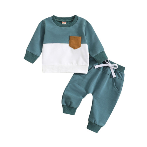 HCNTES Boys Girls 2 Pcs Velour Tracksuit Sweatsuit Toddler Kids Long Sleeve Pullover Hoodie + Elastic Waist Sweatpants Set, 12-18 Months Blue