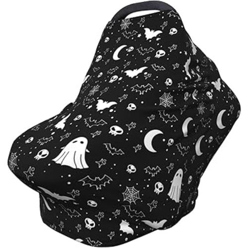 Gothic Halloween Baby Car Seat Covers Goth Baby Stuff Multi-use Carseat Canopy for Boys and Girls Stretchy Infant Carseat Cover Shower Gifts