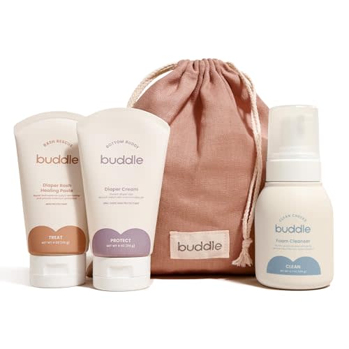 Buddle Diaper Rash 3-Piece System, 40% Zinc Oxide Ointment, Diaper Cream & Foam Cleanser for No-Rinse Cleansing, Gift Set