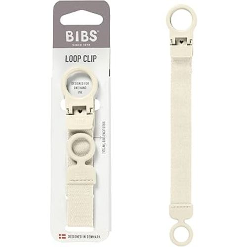 BIBS Loop Pacifier Clip - Sleek, Secure One-Handed Operation, Fits All BIBS and Most Brands, Machine Washable, Slim Profile for Comfort, Ages 0+ - Ivory