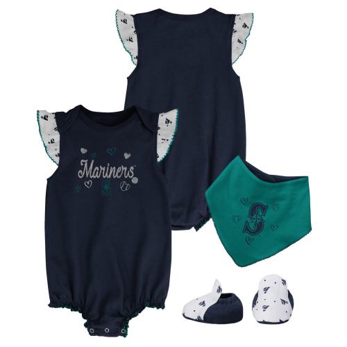 Girls Newborn & Infant Seattle Mariners Navy 3-Piece Home Plate Bodysuit, Bib & Booties Set