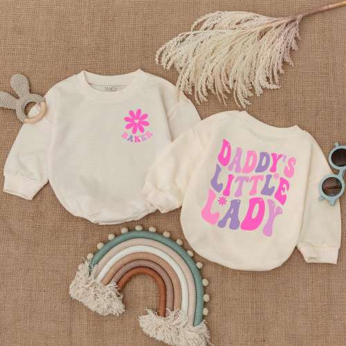 Custom Daddy's Little Lady Long - Sleeve Romper, Dad and me, Oversized Romper, Cute Daddy's Girl, Fathers Day Outfit, Infant Outfit