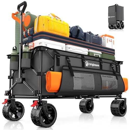 48" L Collapsible Wagon Cart Foldable, 560LB Weight Capacity 300L Heavy Duty Folding Beach Wagons with Big All-Terrain Wheels, Utility Carts for Groceries, Shopping, Camping, Sports - Grey