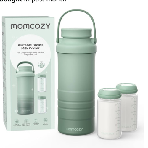 Momcozy 22oz Portable Breast Milk Cooler for Outdoor, Life Saver with 360° Total Cooling for 24 Hours, Larger Capacity Travel Breastmilk Chiller with 2pcs Baby Bottles for Breastmilk Storage, Green