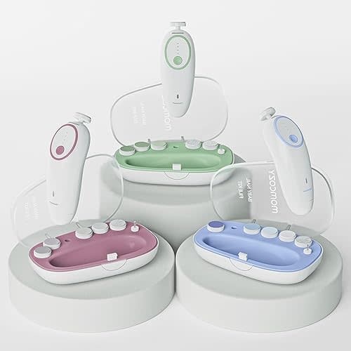 Momcozy Baby Nail File Electric, Gentle Baby Nail Trimmer Electric, Baby Nail Clipper with Night Light, 7 Grinding Head Replacement Pads, Pink