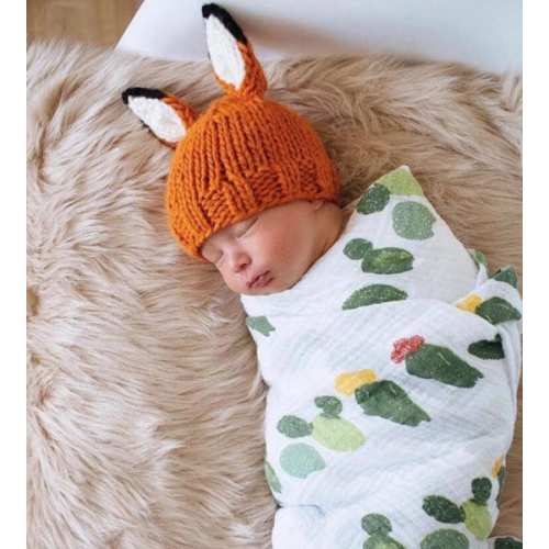 Fox Hat in Orange with Ears Hand-Knit for Baby and Child, Photo Prop and Gift, Halloween Costume Fall Winter