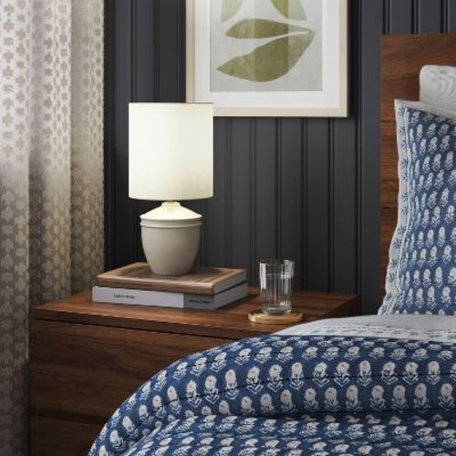 Mini Ceramic Table Lamp Gray - Threshold™: Modern Polyester Shade, 1-way Switch, E26 Base