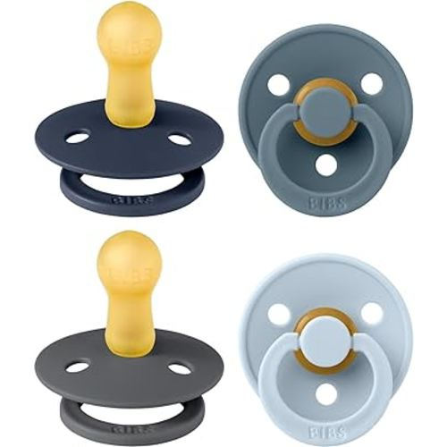 BIBS Colour Soother 4-Pack | BPA Free Dummy Pacifier | Round Nipple | Natural Rubber Latex | Made in Denmark | Size 6-18 Months | Deep Space Mix