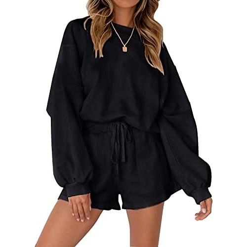 MEROKEETY Women's 2025 Fall Oversized Batwing Sleeve Lounge Sets Casual Top and Shorts 2 Piece Outfits Sweatsuit