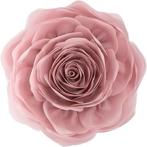 JWH Stereo Flower Throw Pillow Covers Aesthetic Decorative Floral Accent Pillow Cases Round Cushion Handmade Pillowcase for Bedroom Bed Couch Chair Car 12 Inch Dusty Pink