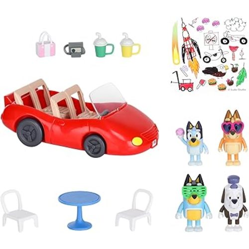Bluey Vehicle and 4 Figure Pack, Escape Convertible with Four 2.5 Inch Figures, 9 Accessories and Sticker Sheet | Amazon Exclusive