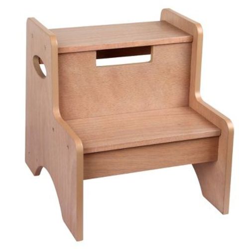 Two Kids' Step Stool Oak Finish - WildKin: Wooden Toddler Step Stool, Dark Brown, 2 Rungs, 150 lb Capacity