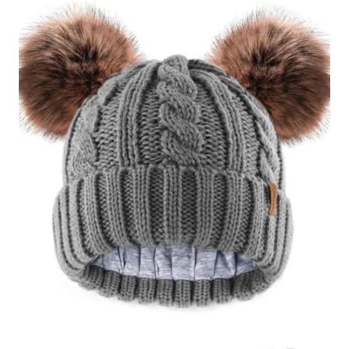 FURTALK Toddler Girls Boys Winter Hat Kids Pom Pom Beanie Hats Baby Faux Fur Pom Beanies Warm Soft Toddler Hats