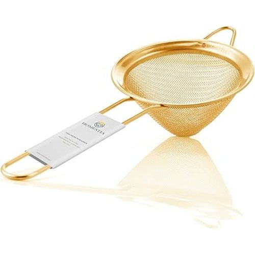 Homestia 3.3" Fine Mesh Strainer for Kitchen, 304 Stainless Steel, Cocktail Sieve, Food Sifters, Liquid Strainer Cup Strainer for Drinks, Tea, Coffee, Juice, Flour, Spice (Gold)