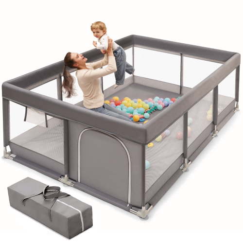 Babyeap Baby Playpen Large Play Yard Fence for Toddlers, 71"x50" Dark Gray