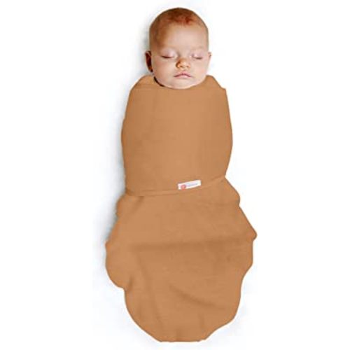embé 2-Way Starter Swaddle Blanket, 6-14 lbs, Diaper Change w/o Unswaddling, Legs in and Out Design, Warm Up or Cool Down 100% Cotton, 0-3 Months (Sand)